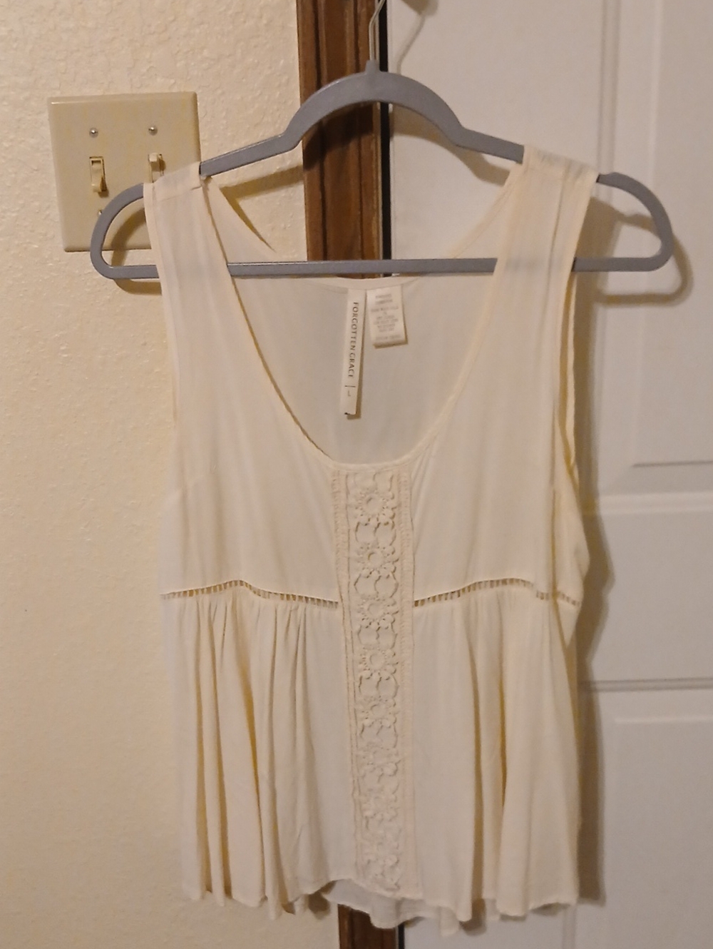Forgotten Grace Brand Women’s Cream Sleeveless Crochet-Trim Top